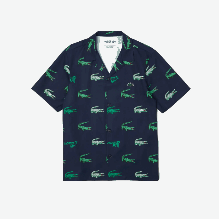 homens Lacoste azul marinho 166 camisa de manga curta estampada de golfe 08D0474