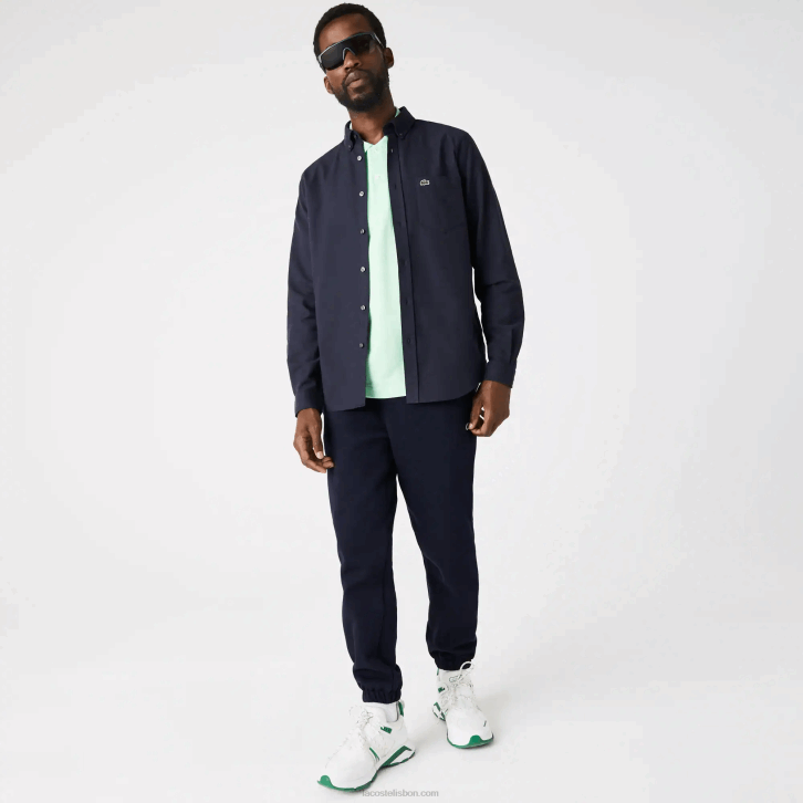homens Lacoste azul marinho 423 camisa de algodão oxford de colarinho abotoado 08D0507