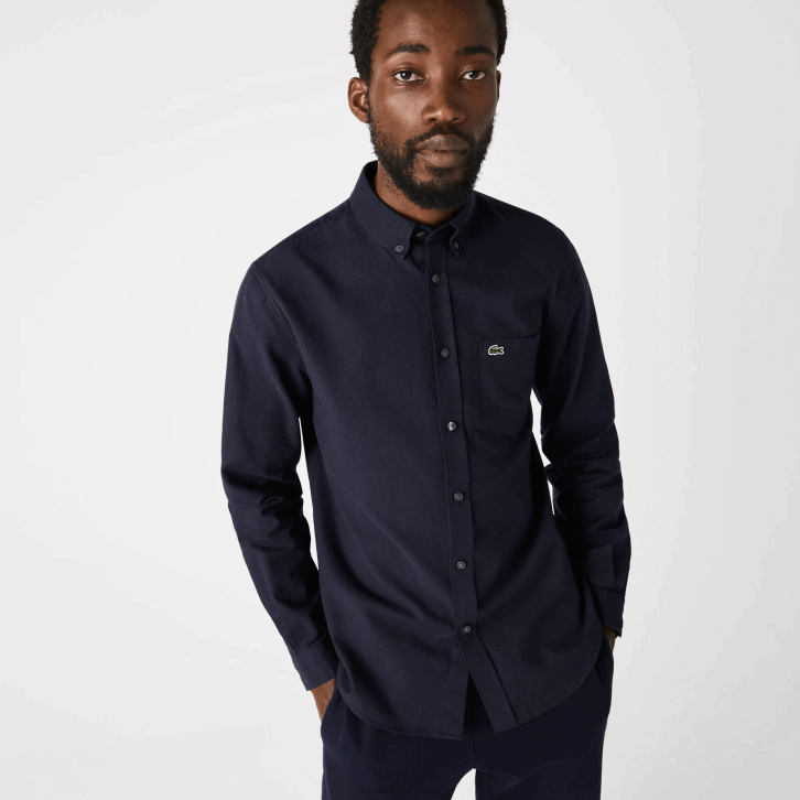 homens Lacoste azul marinho 423 camisa de algodão oxford de colarinho abotoado 08D0507