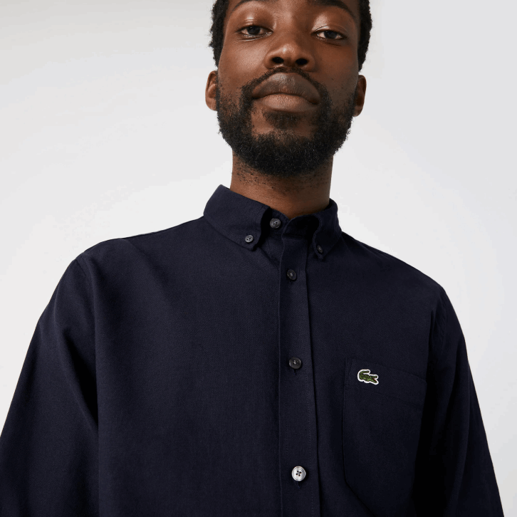 homens Lacoste azul marinho 423 camisa de algodão oxford de colarinho abotoado 08D0507