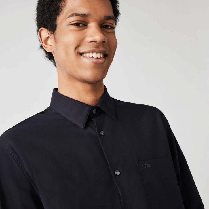 homens Lacoste azul marinho hde camisa de popeline de algodão de ajuste regular 08D01613