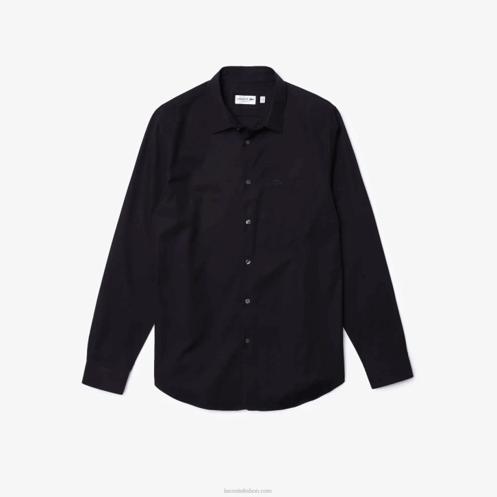 homens Lacoste azul marinho hde camisa de popeline de algodão de ajuste regular 08D01613