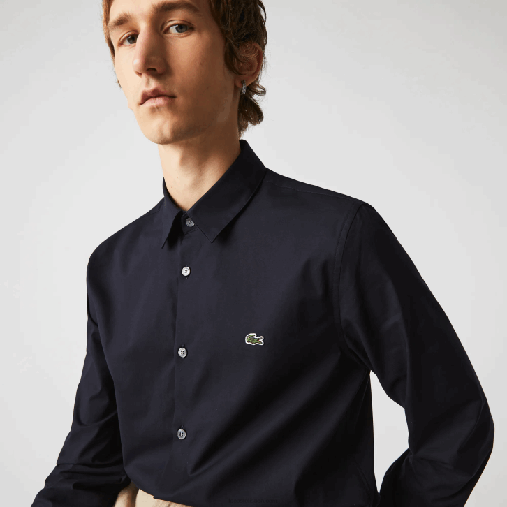 homens Lacoste azul marinho hde camisa de popeline de algodão stretch slim fit 08D01487