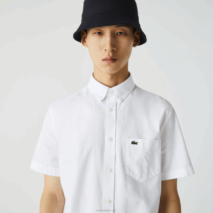 homens Lacoste branco 001 camisa de algodão de ajuste regular 08D0450