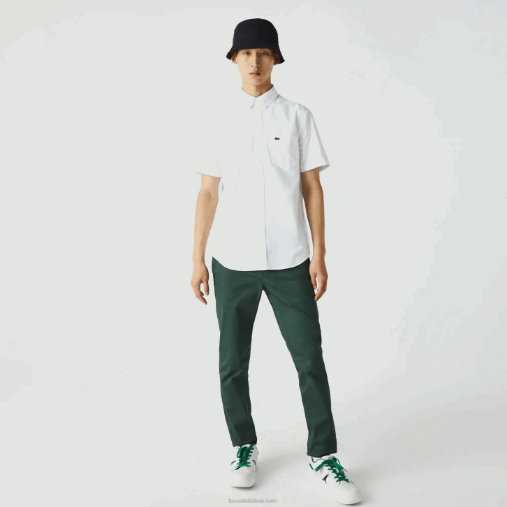 homens Lacoste branco 001 camisa de algodão de ajuste regular 08D0450