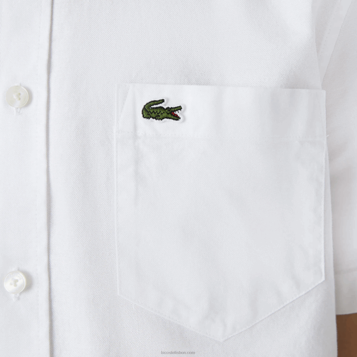homens Lacoste branco 001 camisa de algodão de ajuste regular 08D0450