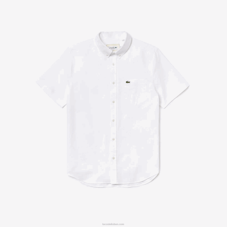 homens Lacoste branco 001 camisa de algodão de ajuste regular 08D0450