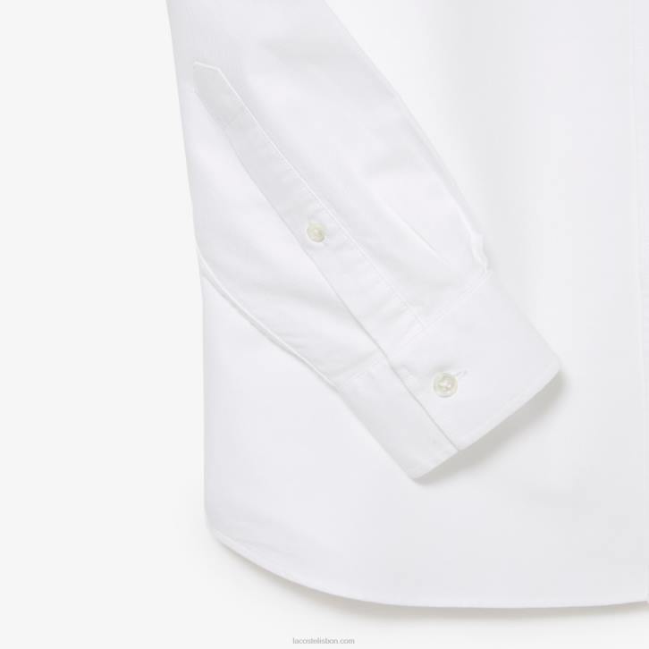 homens Lacoste branco 001 camisa de algodão oxford de ajuste regular 08D01467
