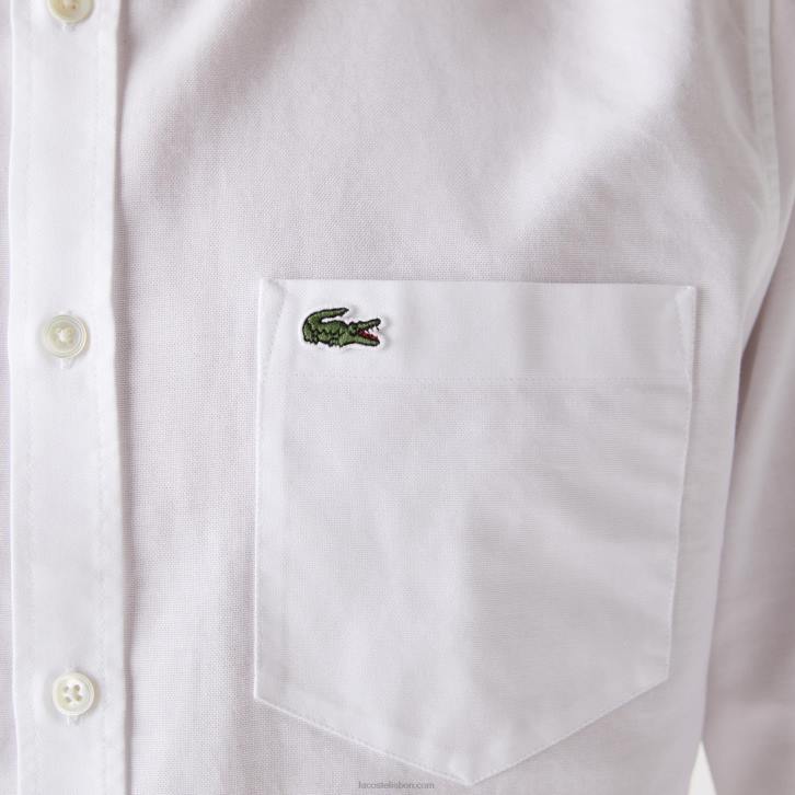 homens Lacoste branco 001 camisa de algodão oxford de ajuste regular 08D01467