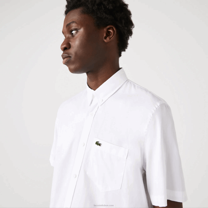 homens Lacoste branco 001 camisa de algodão oxford de ajuste regular 08D01526