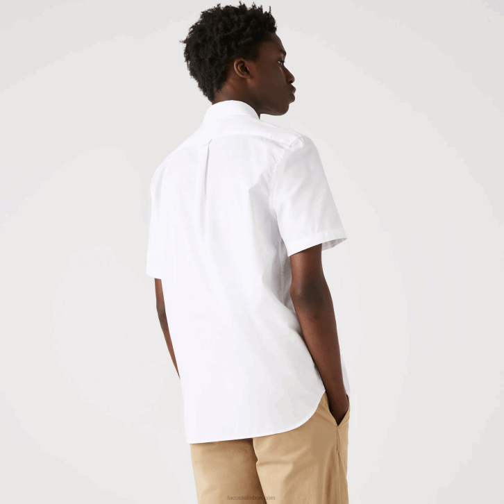 homens Lacoste branco 001 camisa de algodão oxford de ajuste regular 08D01526