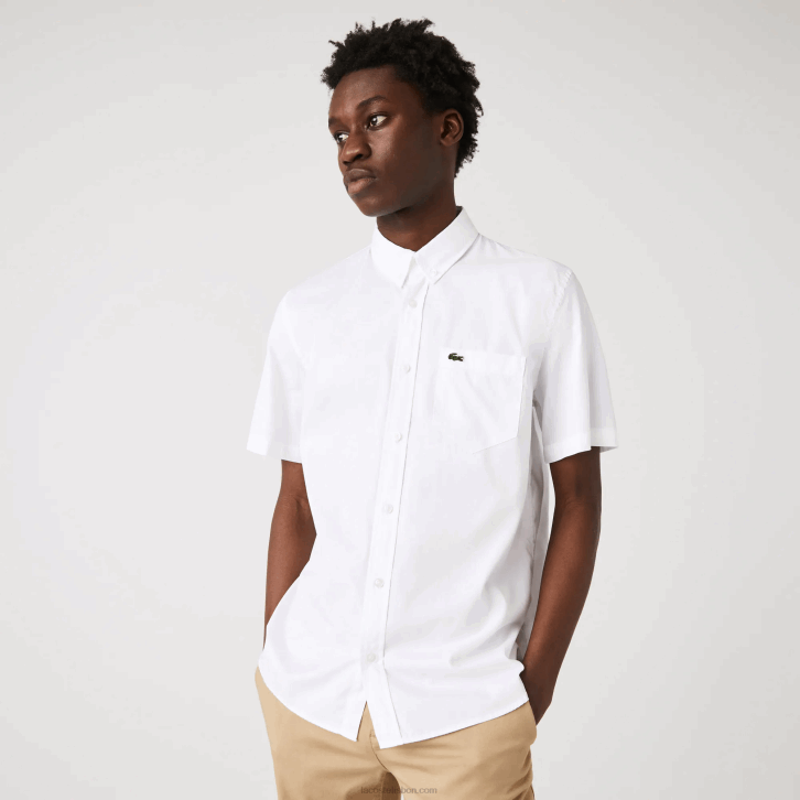 homens Lacoste branco 001 camisa de algodão oxford de ajuste regular 08D01526
