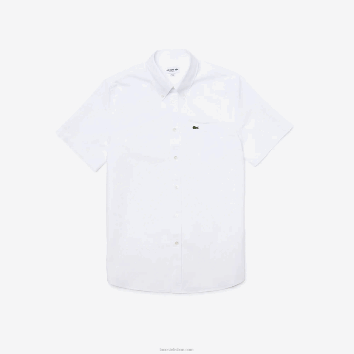 homens Lacoste branco 001 camisa de algodão oxford de ajuste regular 08D01526