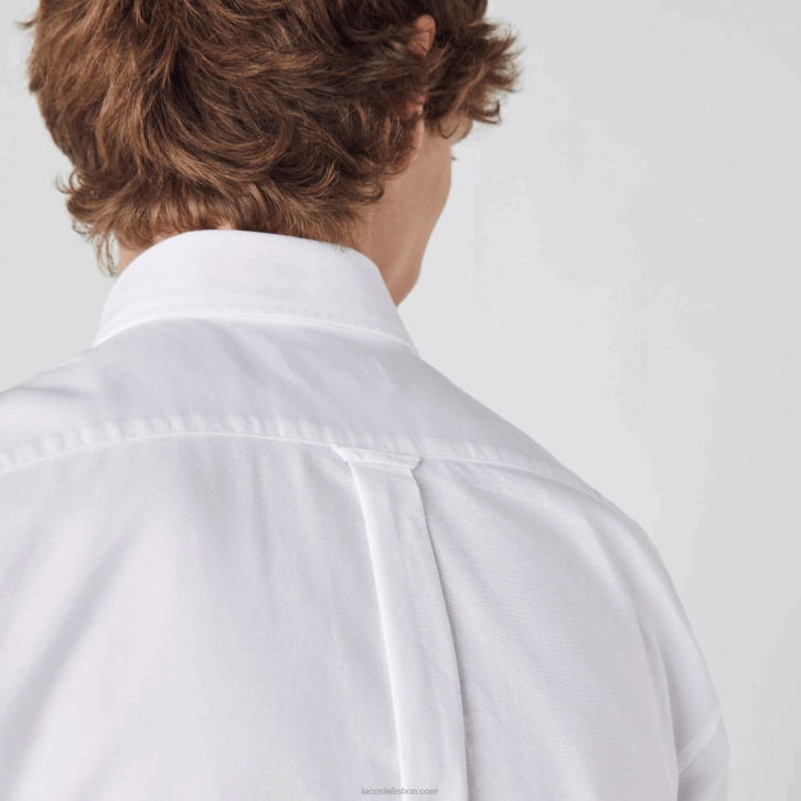 homens Lacoste branco 001 camisa de algodão oxford de ajuste regular 08D01526