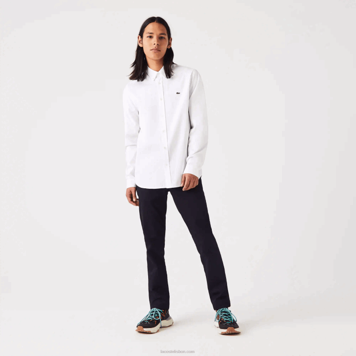 homens Lacoste branco 001 camisa de algodão premium de ajuste regular 08D01494