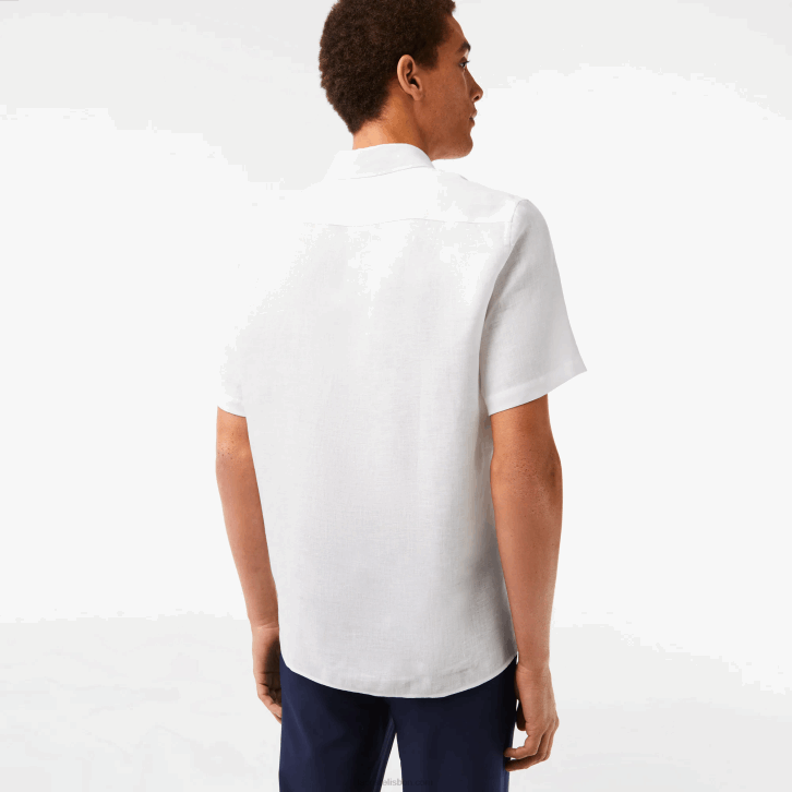 homens Lacoste branco 001 camisa de linho manga curta 08D0490