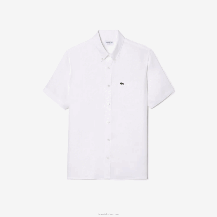 homens Lacoste branco 001 camisa de linho manga curta 08D0490