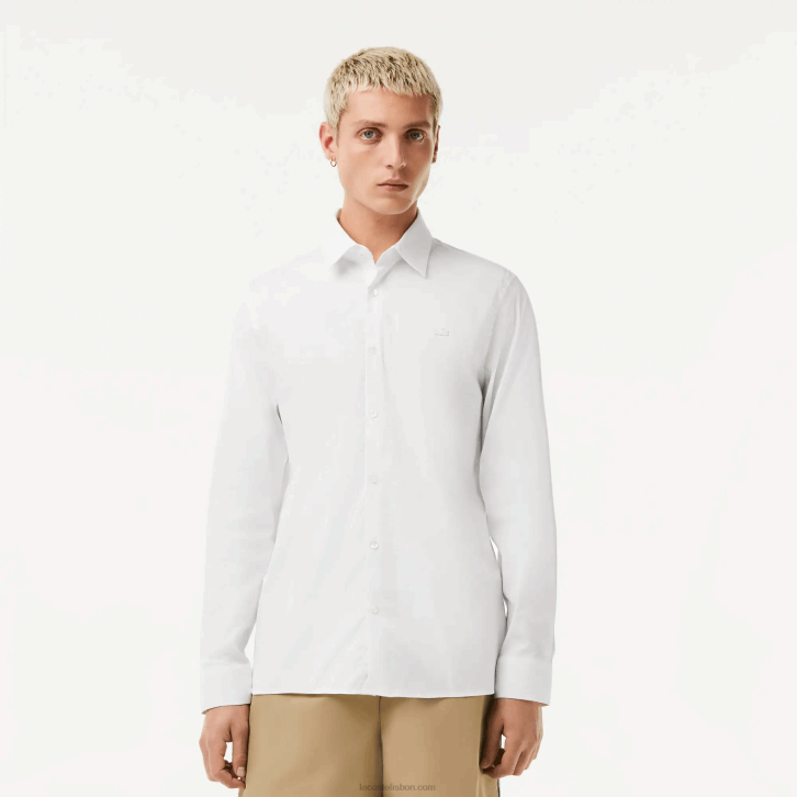homens Lacoste branco 001 camisa de popelina de algodão de gola francesa slim fit 08D01438