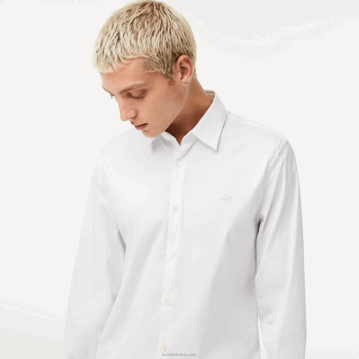 homens Lacoste branco 001 camisa de popelina de algodão de gola francesa slim fit 08D01438