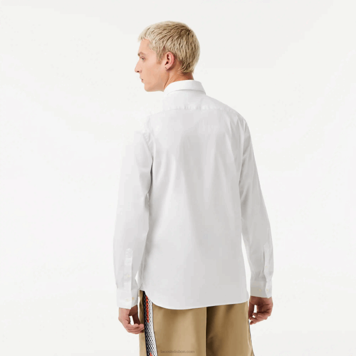 homens Lacoste branco 001 camisa de popelina de algodão de gola francesa slim fit 08D01438