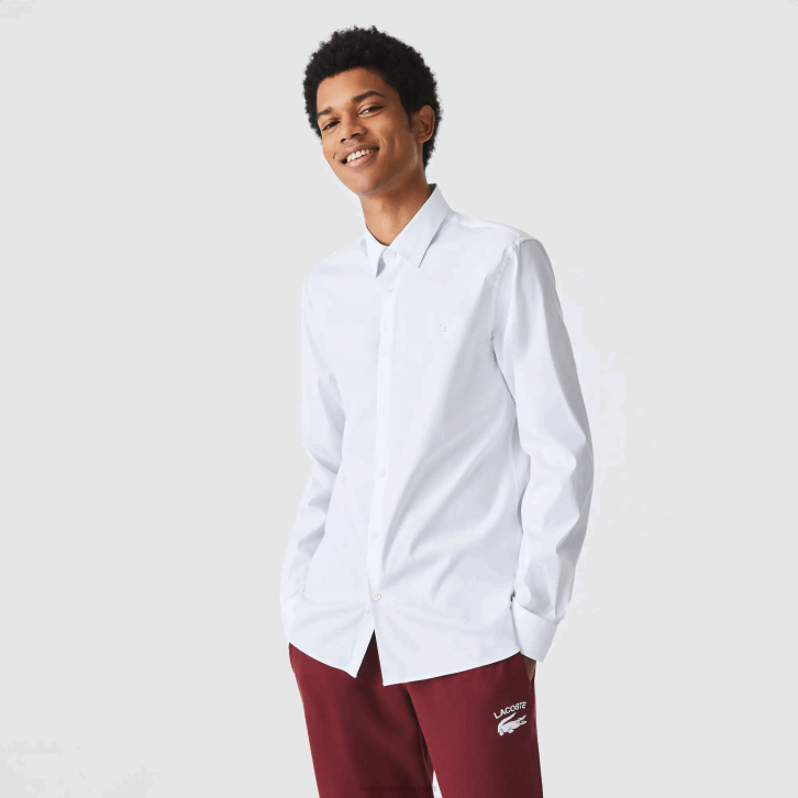homens Lacoste branco 001 camisa de popelina de algodão de gola francesa slim fit 08D01438