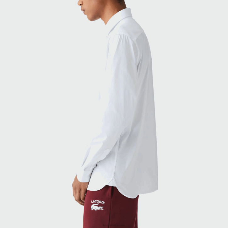 homens Lacoste branco 001 camisa de popelina de algodão de gola francesa slim fit 08D01438