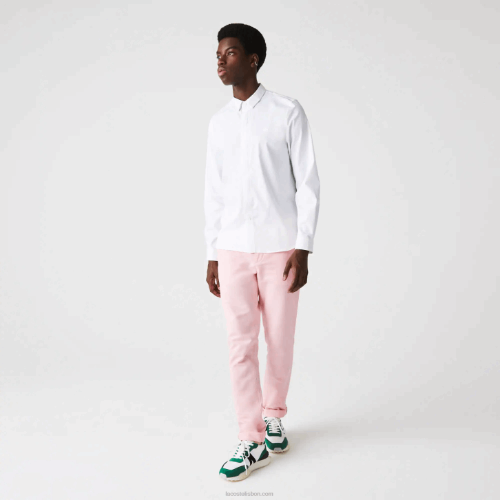homens Lacoste branco 001 camisa de popelina de algodão stretch com carcela oculta slim fit 08D01648