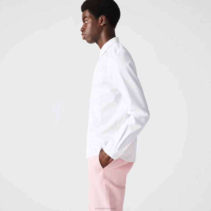 homens Lacoste branco 001 camisa de popelina de algodão stretch com carcela oculta slim fit 08D01648