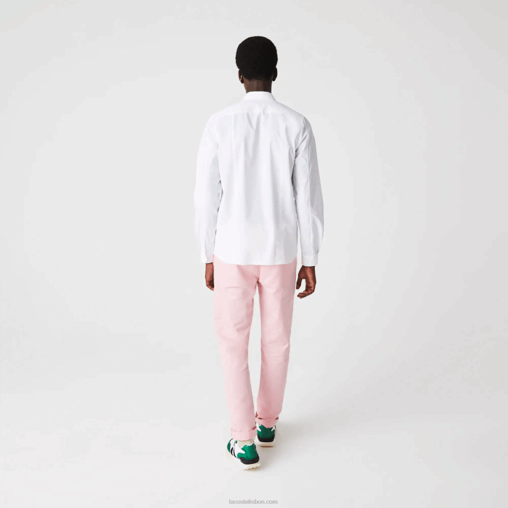 homens Lacoste branco 001 camisa de popelina de algodão stretch com carcela oculta slim fit 08D01648