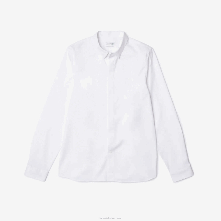 homens Lacoste branco 001 camisa de popelina de algodão stretch com carcela oculta slim fit 08D01648