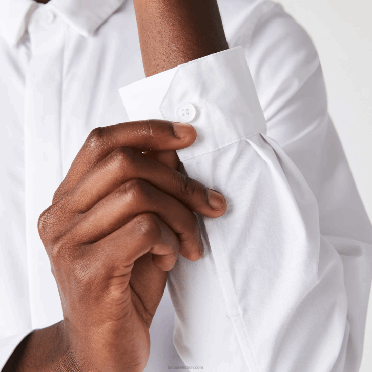 homens Lacoste branco 001 camisa de popelina de algodão stretch com carcela oculta slim fit 08D01648