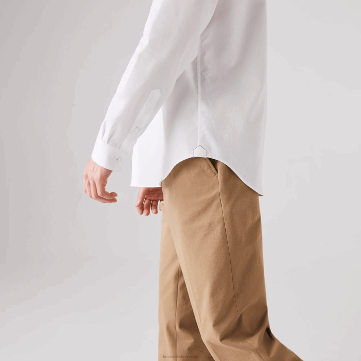 homens Lacoste branco 001 camisa de popeline de algodão de ajuste regular 08D01614