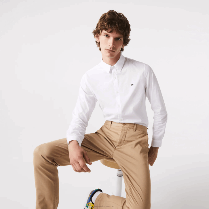 homens Lacoste branco 001 camisa de popeline de algodão stretch slim fit 08D01488