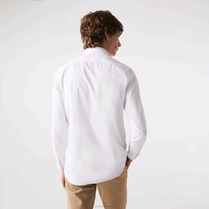 homens Lacoste branco 001 camisa de popeline de algodão stretch slim fit 08D01488