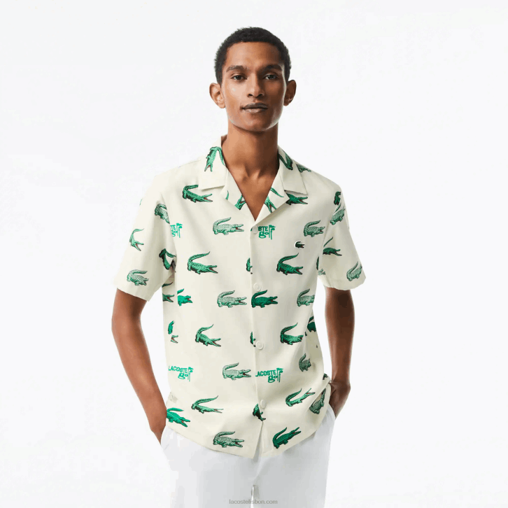 homens Lacoste branco 70v camisa de manga curta estampada de golfe 08D0473