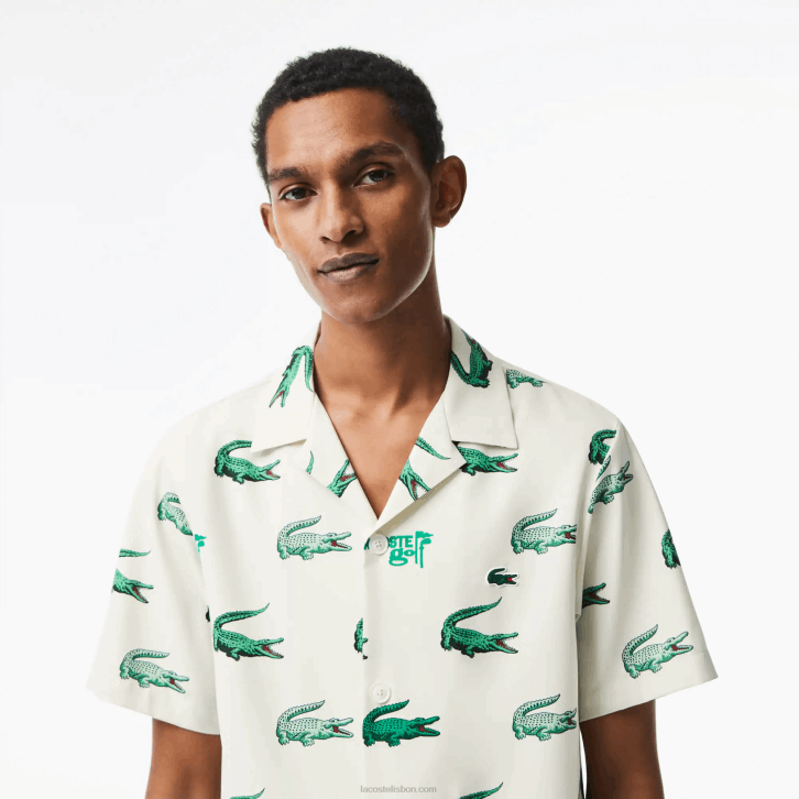 homens Lacoste branco 70v camisa de manga curta estampada de golfe 08D0473