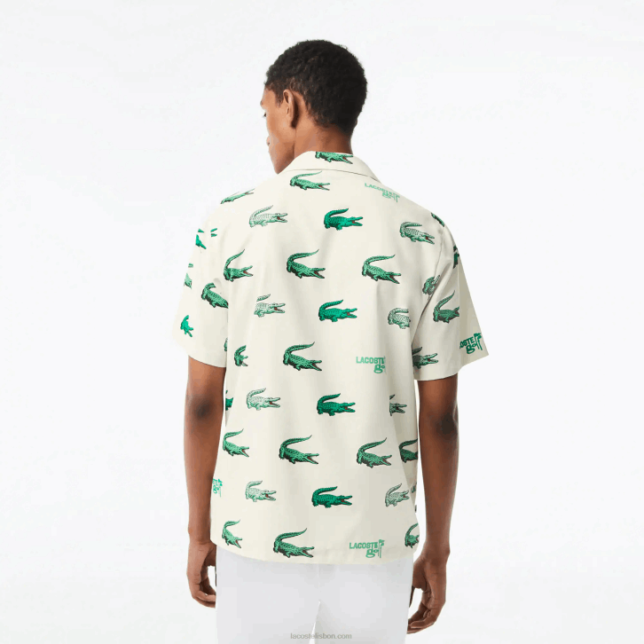 homens Lacoste branco 70v camisa de manga curta estampada de golfe 08D0473