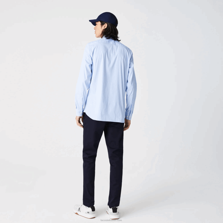 homens Lacoste branco azul f6z camisa de popeline listrada slim fit 08D0400