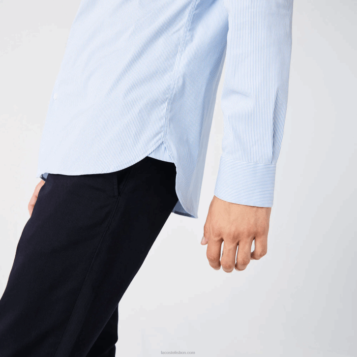 homens Lacoste branco azul f6z camisa de popeline listrada slim fit 08D0400