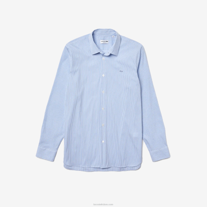 homens Lacoste branco azul f6z camisa de popeline listrada slim fit 08D0400