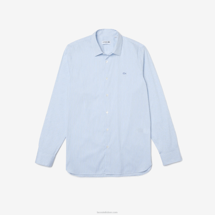 homens Lacoste branco azul f6z camisa de popeline stretch slim fit 08D0401