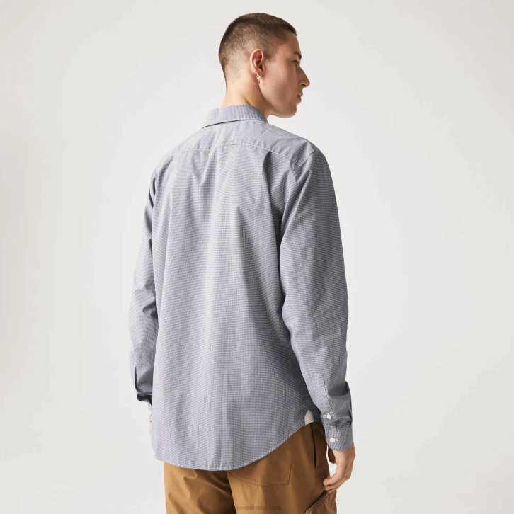 homens Lacoste branco azul marinho 522 camisa de popeline de algodão de ajuste regular 08D01485