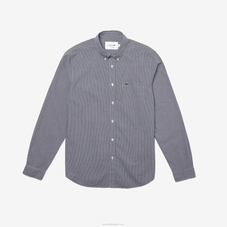homens Lacoste branco azul marinho 522 camisa de popeline de algodão de ajuste regular 08D01485