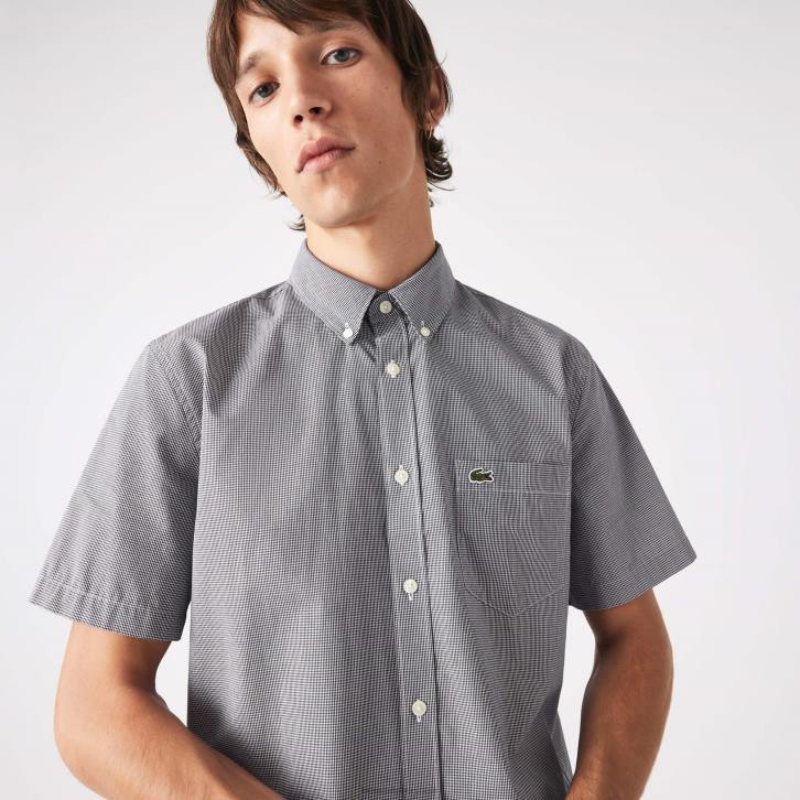 homens Lacoste branco azul marinho 522 camisa xadrez regular fit 08D01552