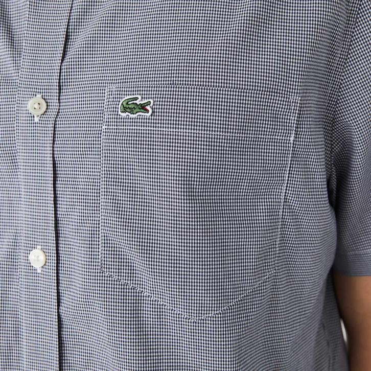 homens Lacoste branco azul marinho 522 camisa xadrez regular fit 08D01552