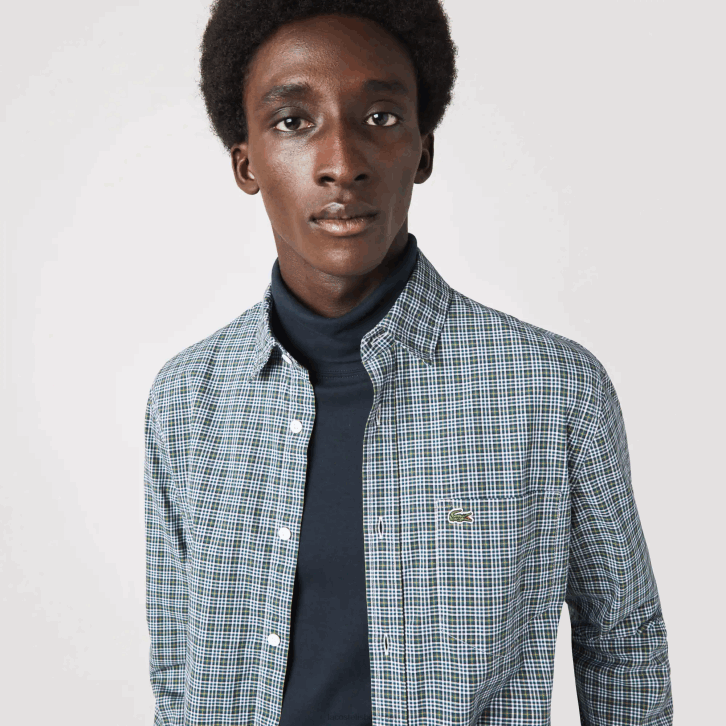 homens Lacoste branco preto verde tav camisa estampada regular fit 08D01609