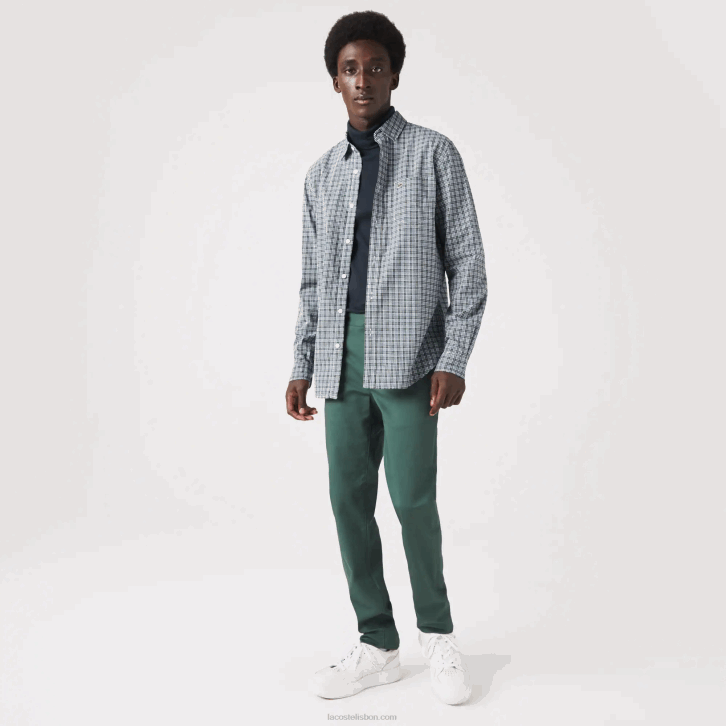 homens Lacoste branco preto verde tav camisa estampada regular fit 08D01609