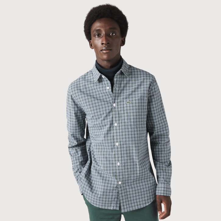 homens Lacoste branco preto verde tav camisa estampada regular fit 08D01609