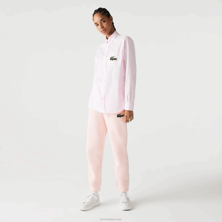 homens Lacoste branco rosa claro 7fd camisa de algodão de crocodilo grande de ajuste relaxado 08D0412