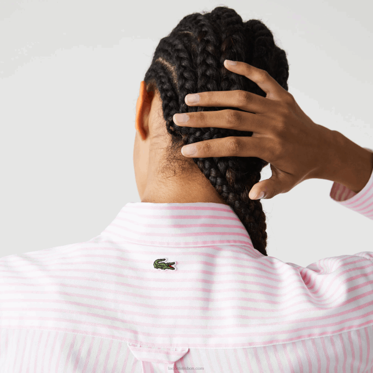 homens Lacoste branco rosa claro 7fd camisa de algodão de crocodilo grande de ajuste relaxado 08D0412